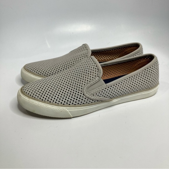 Sperry perforated leather loafers slip on shoes gray size 9 - Picture 3 of 7